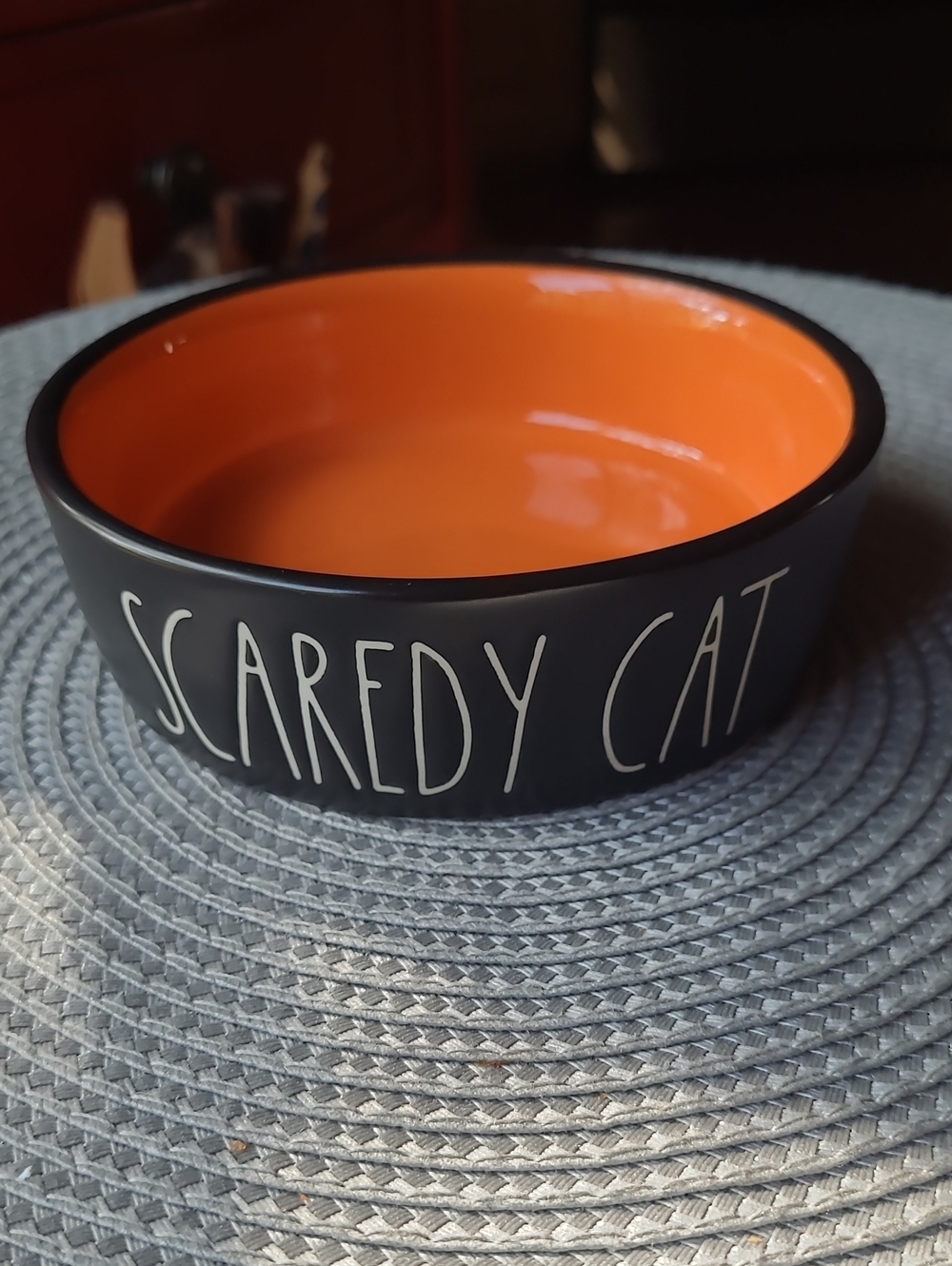 NEW Rae Dunn Halloween Scaredy Cat  Ceramic Pet Bowl